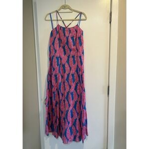 Women's Vineyard Vines Full Length Spaghetti Strap‎ Dress - Blue/Pink - Size 2